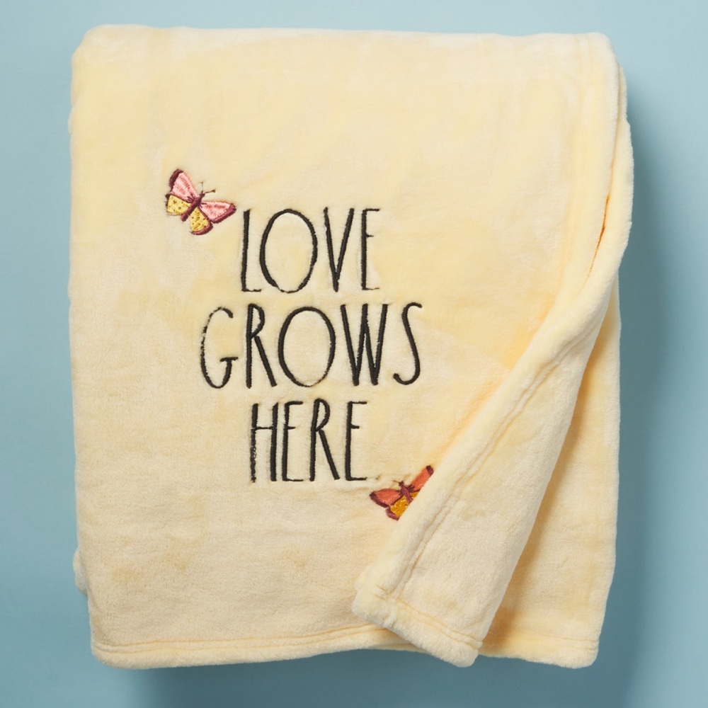 RAE DUNN 50x70 Love Grows Here Embroidered Throw